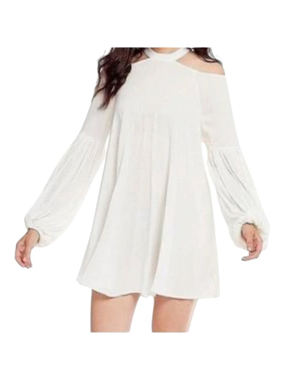 Free People NWT Ivory Halter Cold Shoulder Balloon Sleeve Mini Flowy Dress XS
